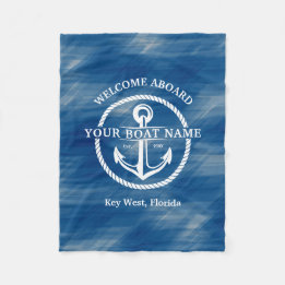 Couverture Polaire Nautical Navy Blue Welcome Aboard Nom du bateau An