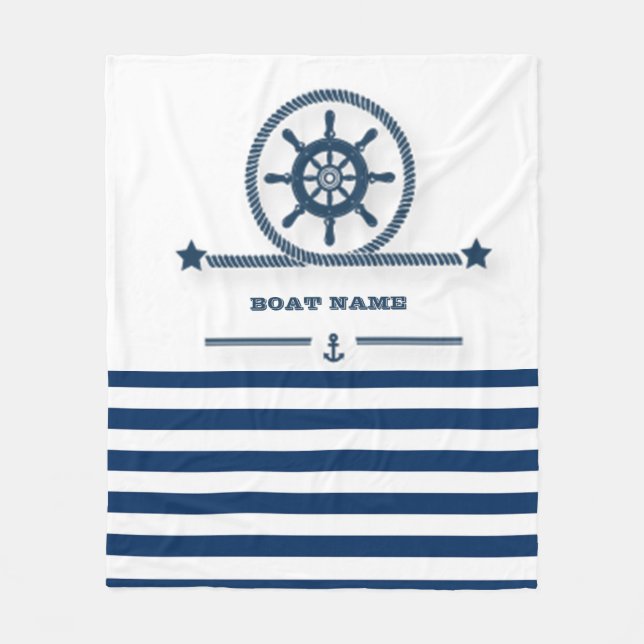 Couverture Polaire Nautique, Ancre, Corde Rayures Bleu Marine (Devant)