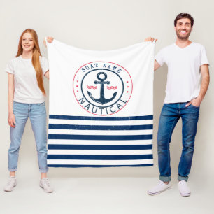 Couverture Polaire Nautique, nom de bateau, ancrage bleu marine rayé