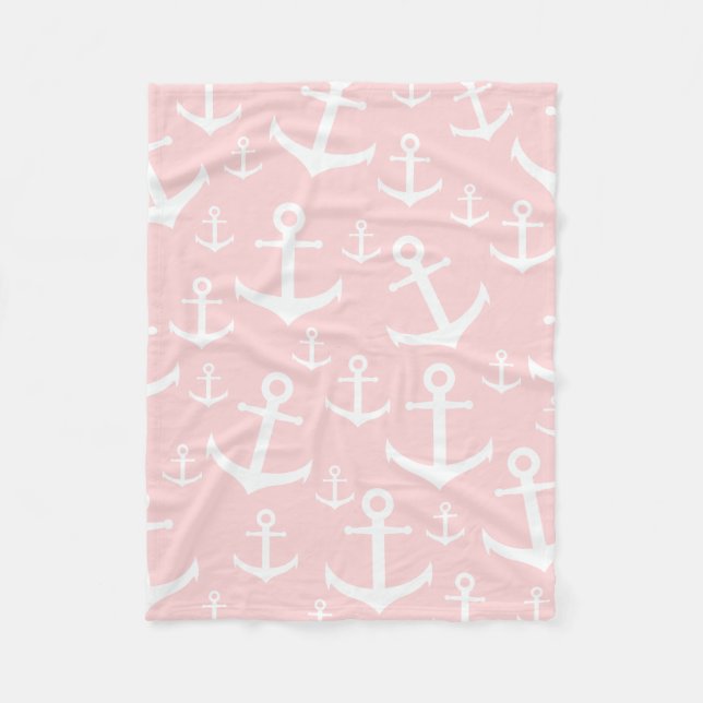 Couverture Polaire Nautique rougissent le motif rose et blanc d'ancre (Devant)