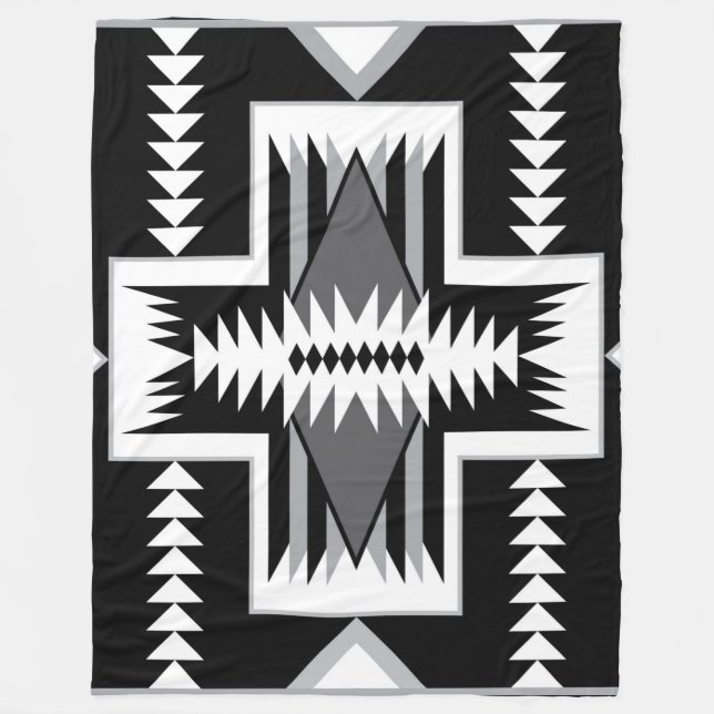 Couverture Polaire Navajo Indian Design Fleece Blanche (Devant)