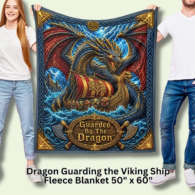 Couverture Polaire Navire long Viking gardé par le dragon (Créateur téléchargé)