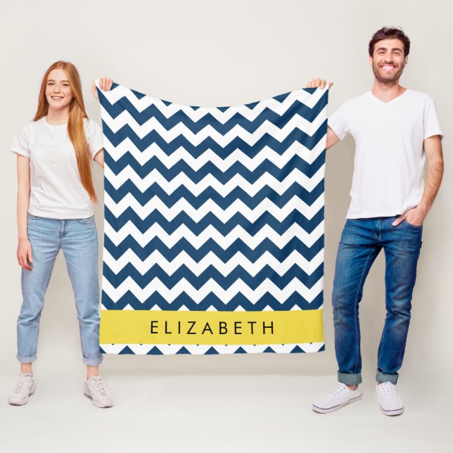 Couverture Polaire Navy Blue Zigzag, Navy Blue Chevron, Votre nom (En situation)