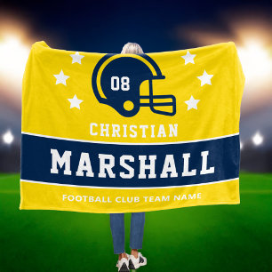 Couverture Polaire Navy Jaune Football Nom Numéro Personnalisé