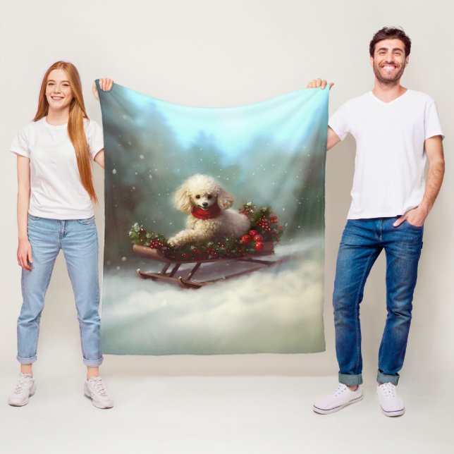 Couverture Polaire Neige de Noël caniche hiver (En situation)