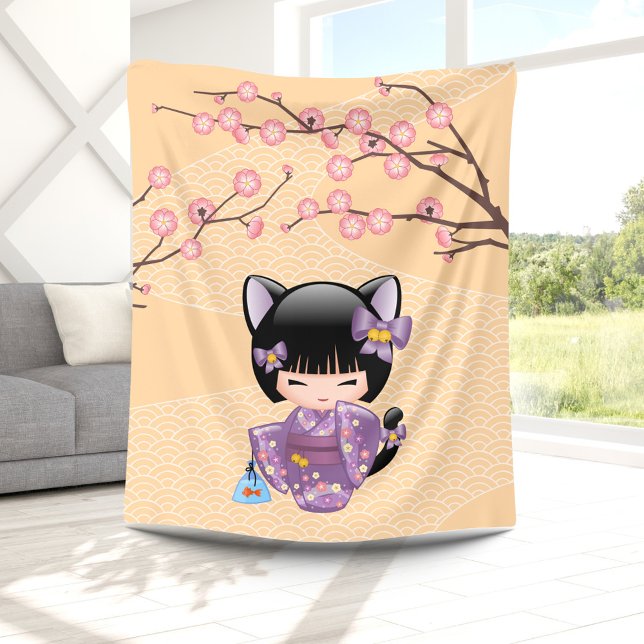 Couverture Polaire Neko Kokeshi Poupée - Cat Ears Geisha Girl (Créateur téléchargé)