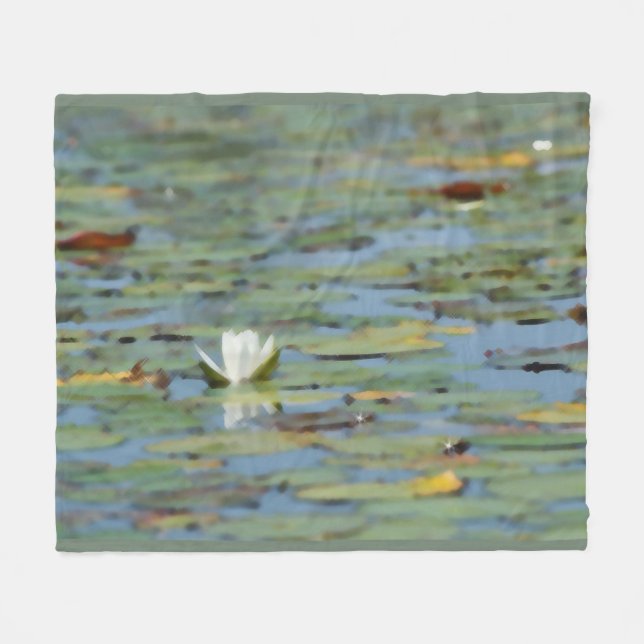 Couverture Polaire Nénuphar Lake Flower Watercolor Fleece Blanche (Devant (Horizontal))