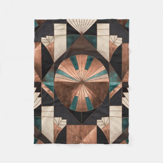 Couverture Polaire Neo Art Deco Geometric Teal Copper Gold Sunburst (Devant)