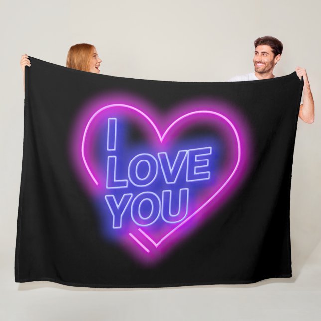 Couverture Polaire Neon brillant Look rose Bleu Saint Valentin Coeur  (En situation)