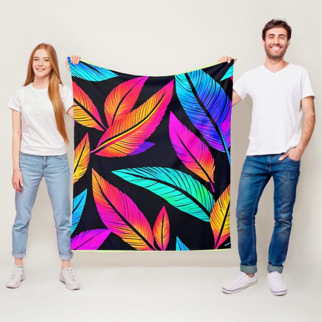 Couverture Polaire Neon Feather Motif Art Vibrant (En situation)
