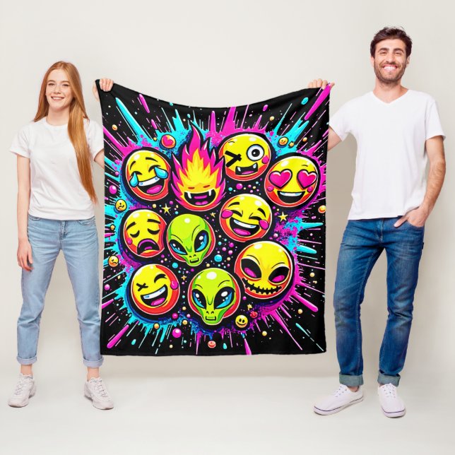 Couverture Polaire Neon Funky Emoji Mix (En situation)