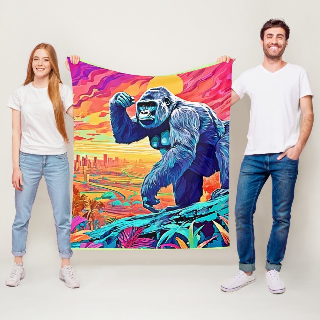 Couverture Polaire Neon Jungle Gorilla Imaginaire urbain (En situation)