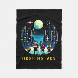 Couverture Polaire Neon Nomads 8 bits - Cyberpunk City Adventure