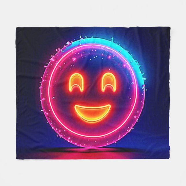 Couverture Polaire Neon Smile: Bright Happy Glow Design (Devant (Horizontal))
