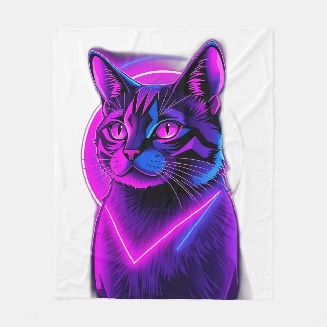 Couverture Polaire Neon Synthwave Cat Art (Devant)