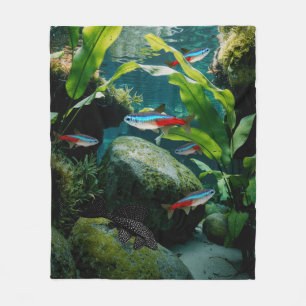 Couverture Polaire Neon Tetras Plecostomus Aquarium Fish Tank Amateur