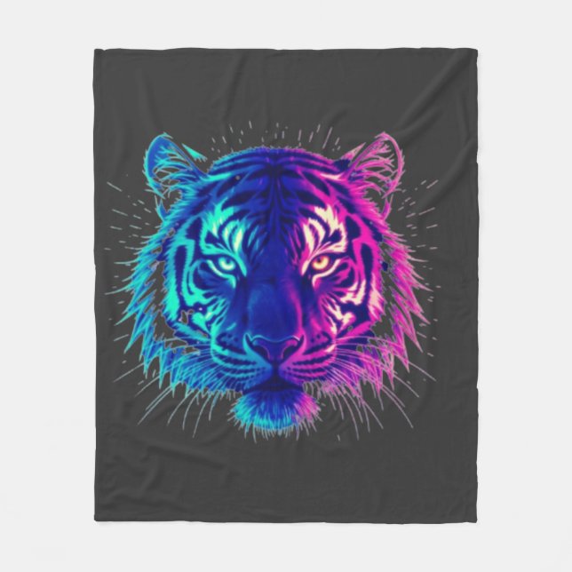 Couverture Polaire Neon White Tiger – Glowing Cyberpunk Wildlife Art (Devant)
