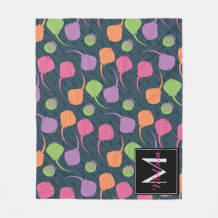 Couverture Polaire Néons Raies Colorées Amusement Monogramme Nom Pers