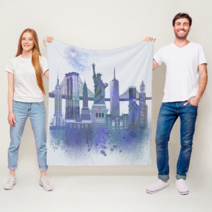Couverture Polaire New York Skyline - Aquarelle bleue