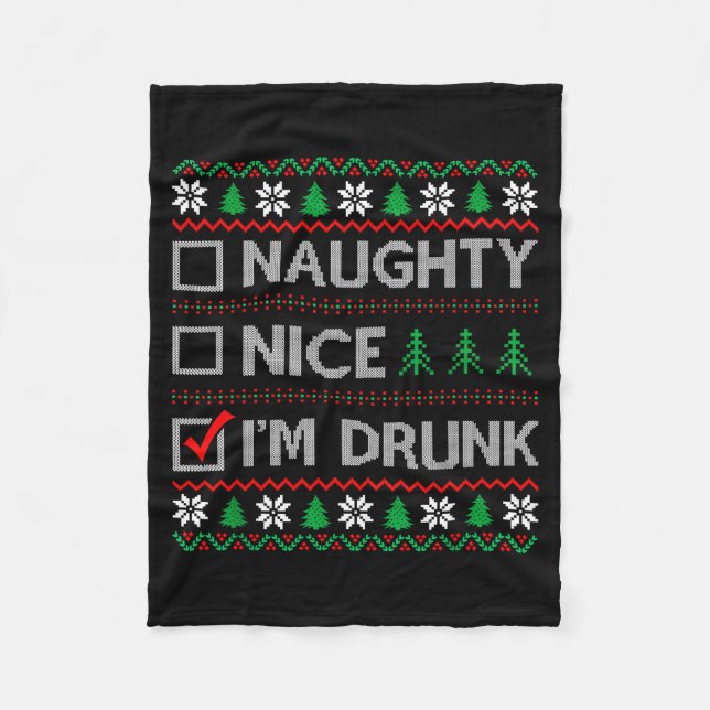 Couverture Polaire Nice Naughty I'm Drunk Checklist Ugly Christmas Sw (Devant)