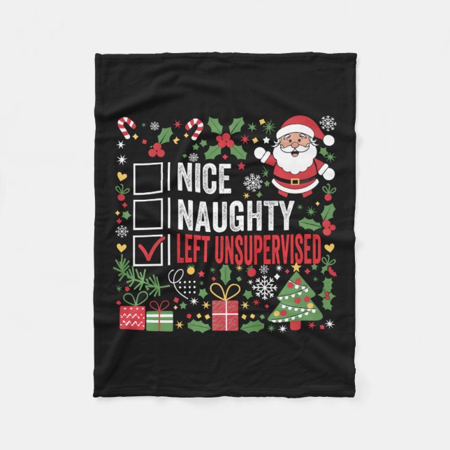 Couverture Polaire Nice Naughty Laissé Sans Surveillance Funny Noël S (Devant)