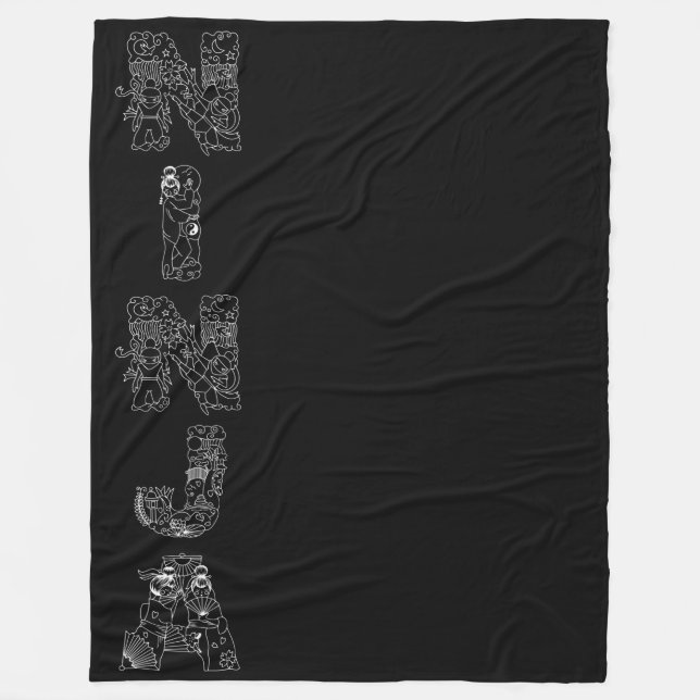 Couverture Polaire Ninja Blanc Artsy Texte Sur Fond Noir (Devant)