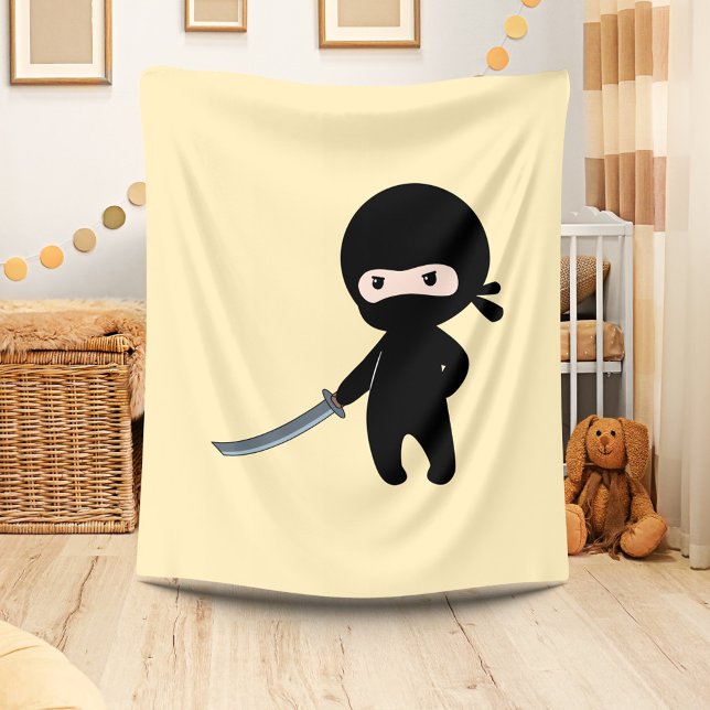 Couverture Polaire Ninja minuscule en colère sur jaune (Créateur téléchargé)