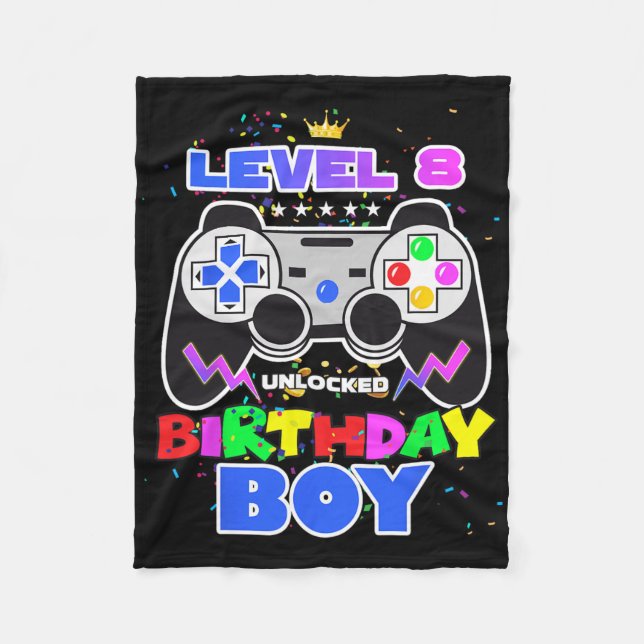 Couverture Polaire Niveau 8 Débloqué Anniversaire Garçon Vidéo Jeu 8è (Devant)