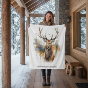 Couverture Polaire Noble Antlers : Élan des bois aquarelle, personnal
