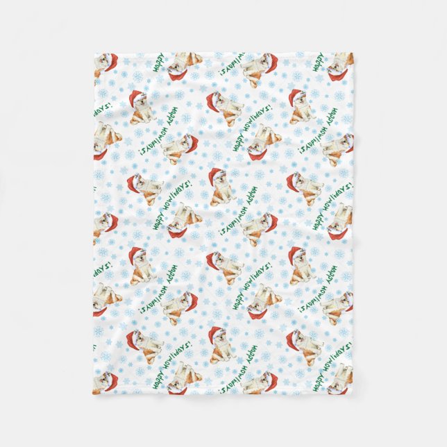 Couverture Polaire Noël Akita Fleece Blanche (Devant)
