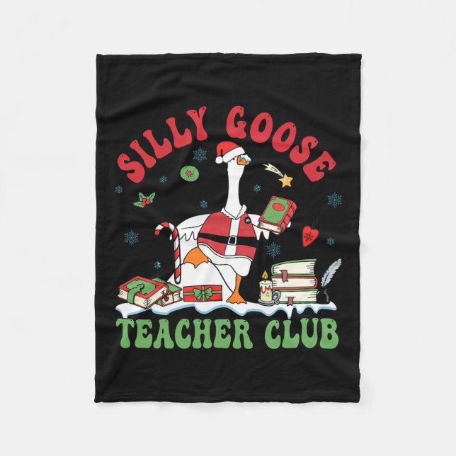 Couverture Polaire Noël amusant Père Noël Silly Goose Teacher Club An (Devant)