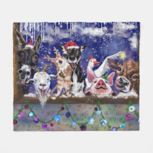 Couverture Polaire Noël Animal Party Funny Fleece Blanche