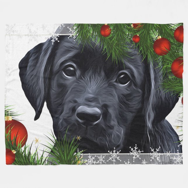 Couverture Polaire Noël au Labrador noir (Devant (Horizontal))