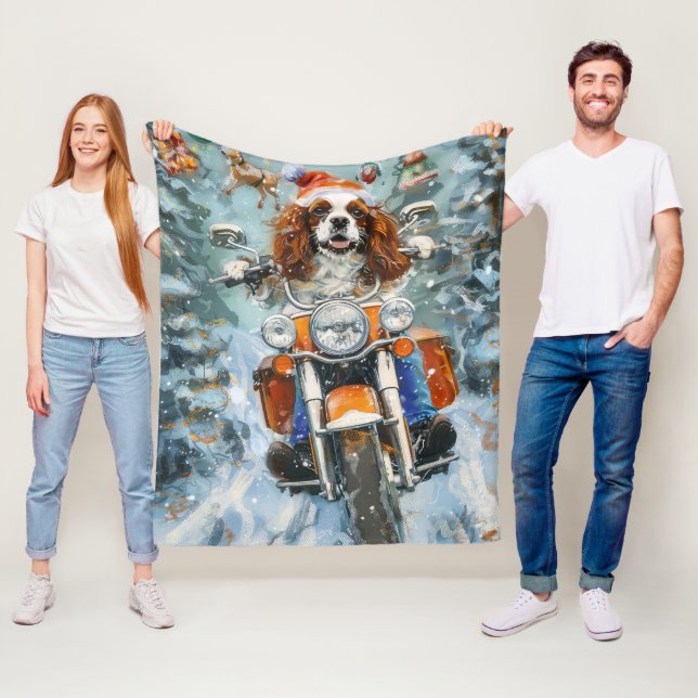 Couverture Polaire Noël Cavalier King Charles Spaniel (En situation)