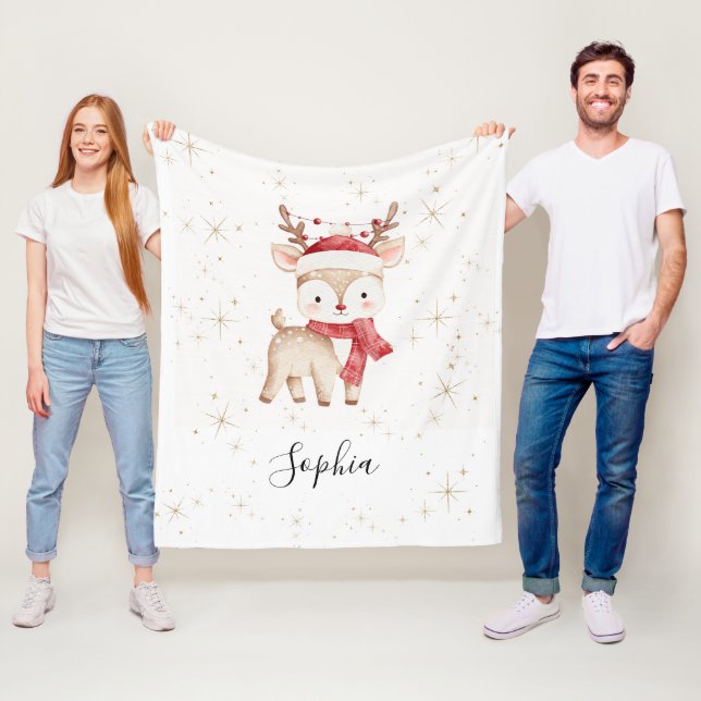 Couverture Polaire Noël Cerf Personnalisé (En situation)