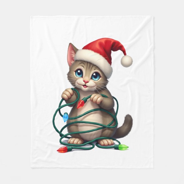 Couverture Polaire Noël Chat Siamois Col en V (2) (Devant)