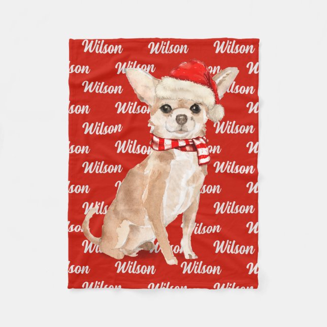 Couverture Polaire Noël Chihuahua Père Noël Nom du chien (Devant)