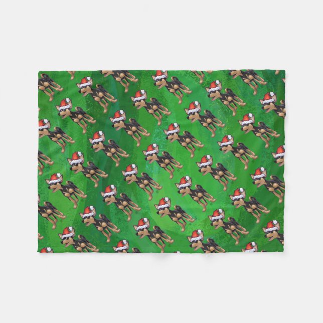 Couverture Polaire Noël Chihuahua sur vert (Devant (Horizontal))