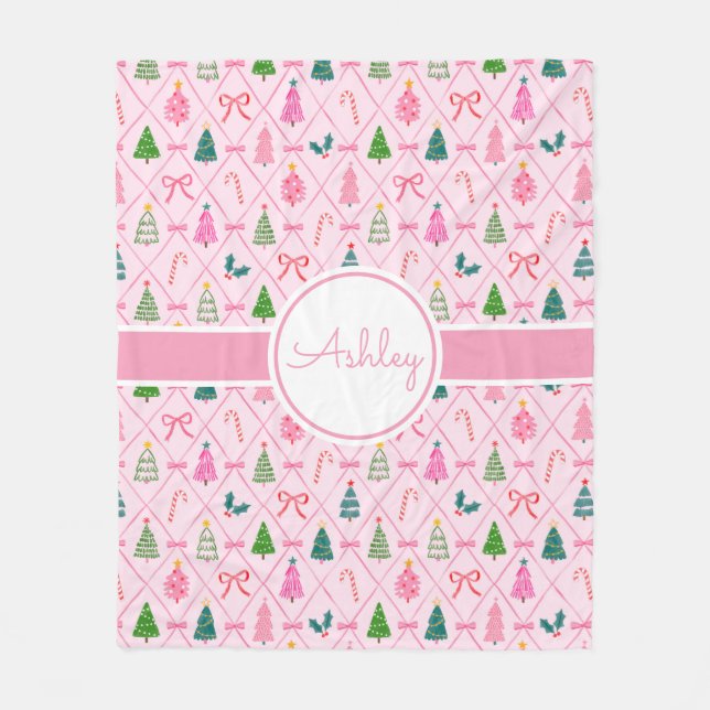 Couverture Polaire Noël Coquette Rose (Devant)