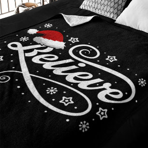 Couverture Polaire Noël Croire Père Noël - Noir de chapeau de Père No