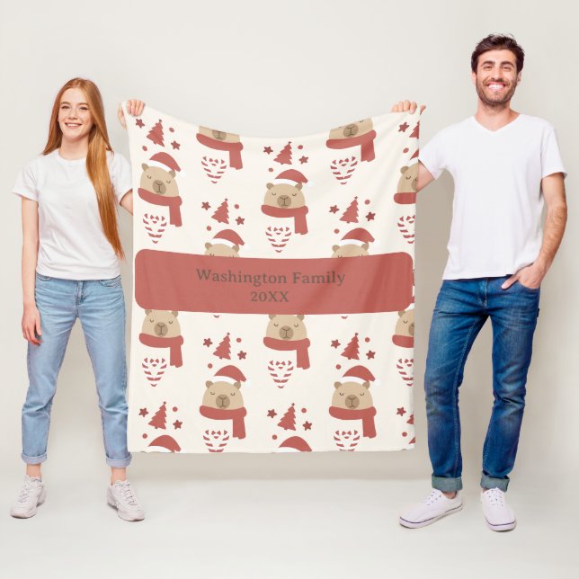Couverture Polaire Noël de capybara douillet personnalisé (En situation)