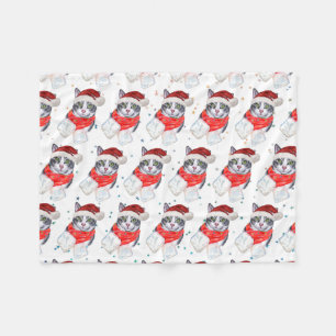 Couverture Polaire Noël de chat tabby gris et blanc drôle