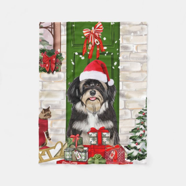 Couverture Polaire Noël de chien Havanais (Devant)