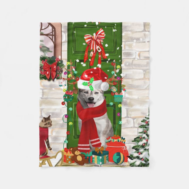 Couverture Polaire Noël de Chien Husky Sibérien (Devant)