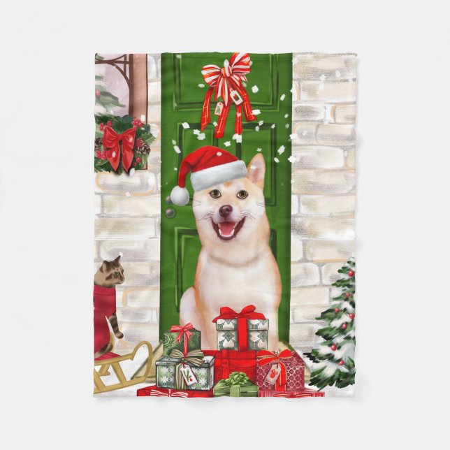 Couverture Polaire Noël de Chien Shiba Inu (Devant)