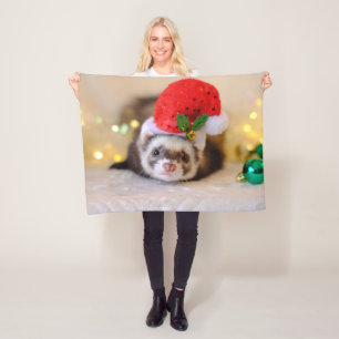 Couverture Polaire Noël de la coutume furet à Santa Hat