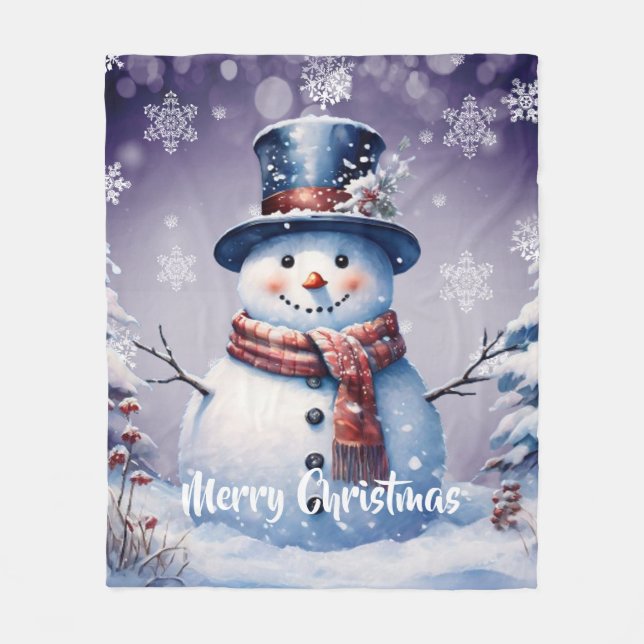 Couverture Polaire Noël de la forêt d'hiver | Pourpre (Devant)