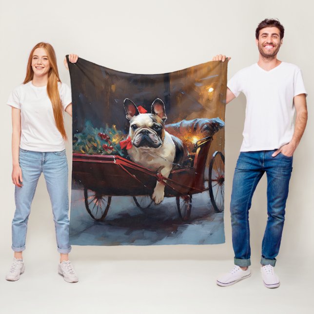 Couverture Polaire Noël de la saison festive Bouledogue français (En situation)