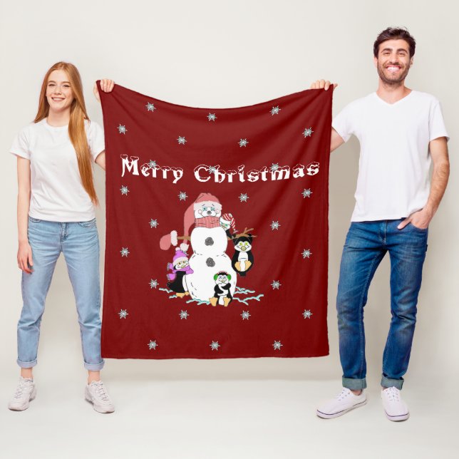 Couverture Polaire Noël des neiges et des pingouins (En situation)