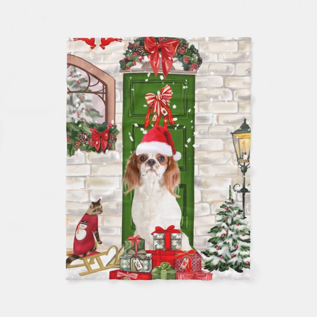Couverture Polaire Noël du chien Cavalier King (Devant)